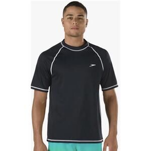 Speedo Men'S UV Black Swim Shirt Short Sleeve Loose Fit Easy Tee New size M